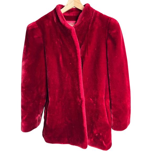 Vintage Sasson Borgazia Plush Faux Fur Coat Burgundy *Dimensions in Picture* - Picture 1 of 6